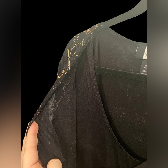 Studio 1940 Black Ribbed Knit Blouse with Gold Accents - Picture 6 of 8